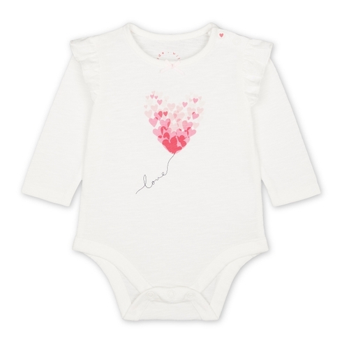 Girls Full Sleeves Heart Print Bodysuit - White
