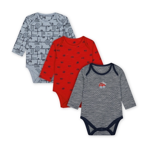 Boys Full Sleeves Vehicle Print Bodysuit - Pack Of 3 - Multicolor