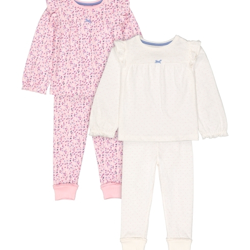 Girls Full sleeves Polka dot and floral print Pyjamas - Pack of 2 - Multicolor