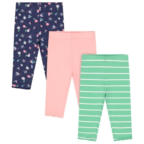 Girls Leggings Printed And Striped - Multicolor