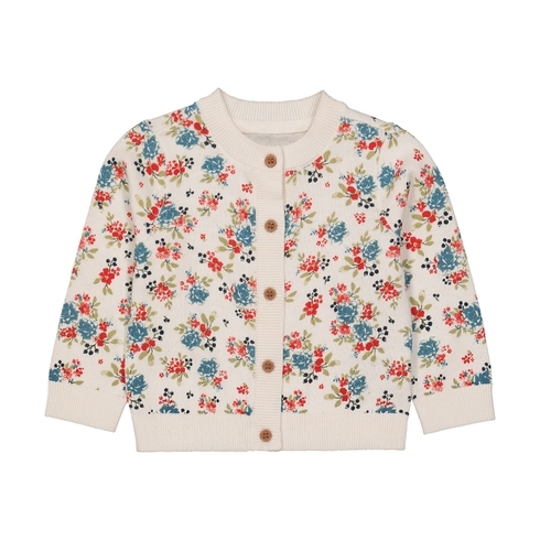 Girls Full Sleeves Cardigan Floral Print - Cream