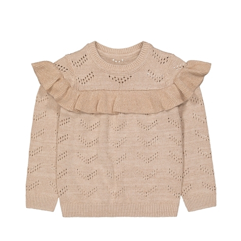 Girls Full Sleeves Sweater Frill Detail - Cream