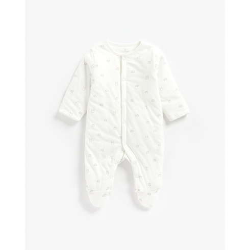 Unisex Full Sleeves Wadded Sleepsuit Bunny Print - White