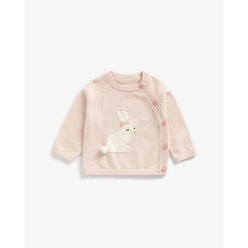 Girls Full Sleeves Sweater Pom Pom Bunny Detail - Pink