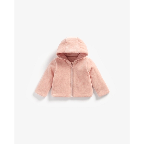 Girls Full Sleeves Reversible Velour Jacket Hooded - Pink