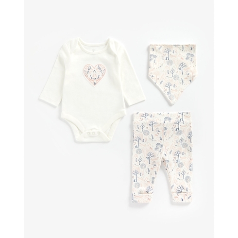 Girls Full Sleeves 3 Piece Set Heart Patchwork - Multicolor