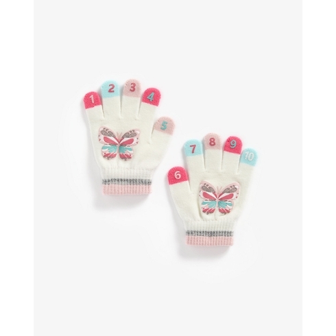 Girls Gloves Glitter Butterfly - White