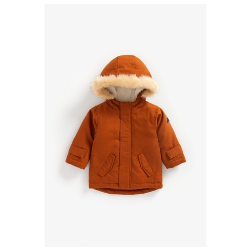Boys Full Sleeves Fleece Lined Jacket Hooded - Brown