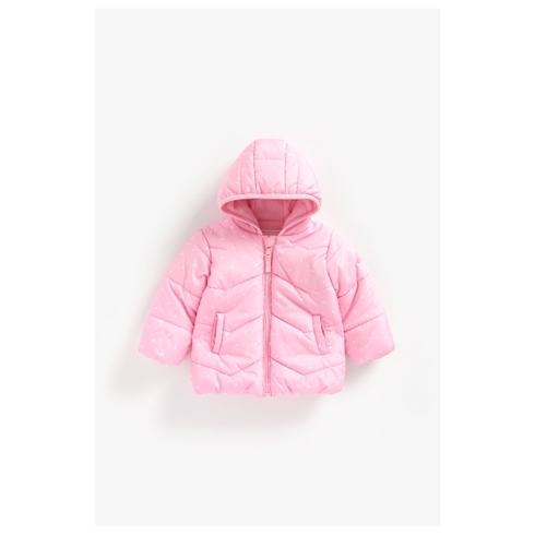 Girls Full Sleeves Fleece Lined Jacket Polka Dot Print - Pink