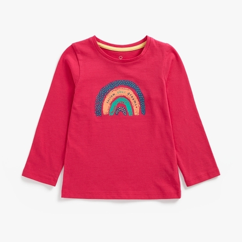 Girls Full Sleeves T-Shirt Rainbow With Text Print - Red