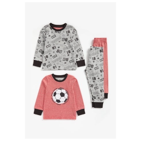 Boys Full Sleeves Pyjama Set Football Patchwork - Pack Of 2 - Multicolor