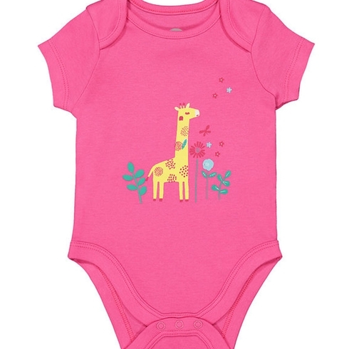 Girls Half sleeve Bodysuit-Printed Pink