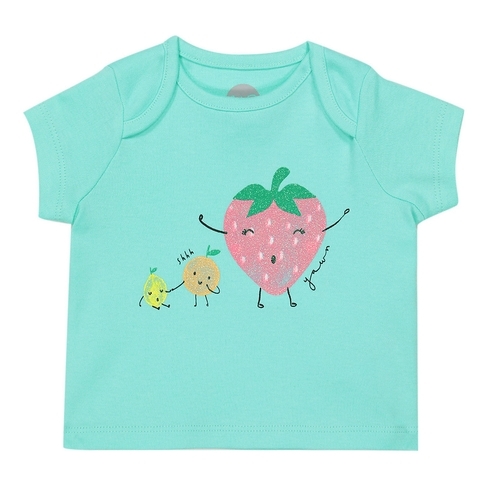 Girls Half sleeve Round neck tee-Printed Blue