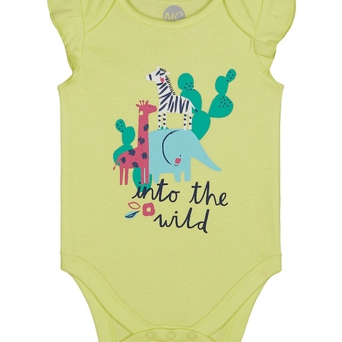 Girls Half sleeve Bodysuit-Printed Yellow