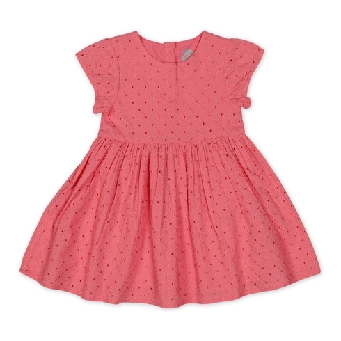 Girls Half sleeve Casual dress-Embroidered Pink