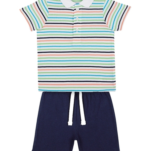 Boys Stripe Polo and Navy shorts