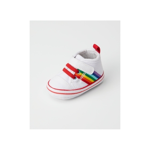 Boys Pram Shoes Rainbow Design - White