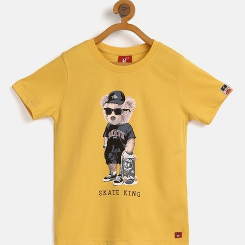 H by Hamleys Boys Short Sleeves T-Shirt Skate King Bear Print-Brown
