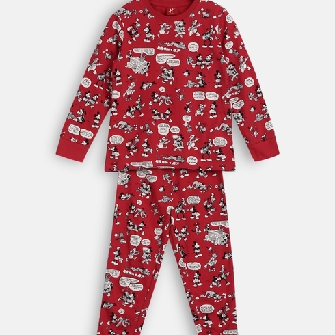 H by Hamleys Boys Full Sleeves Pyjama Set All Over Print-Red
