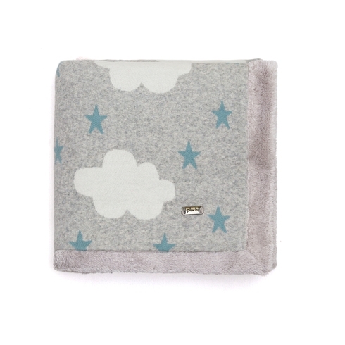 Pluchi Clouds & Stars Knitted Blanket With Faux Fur Vanilla Grey