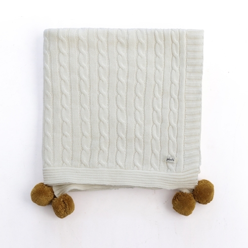 Pluchi Jiggly Puff Knitted Throw Ivory & Mustard