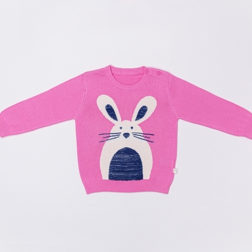 H by Hamleys Girls Full Sleeve Sweater Cute Bunny-Pink