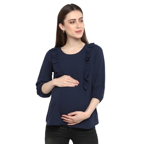 Women Maternity Half Sleeves Top - Blue