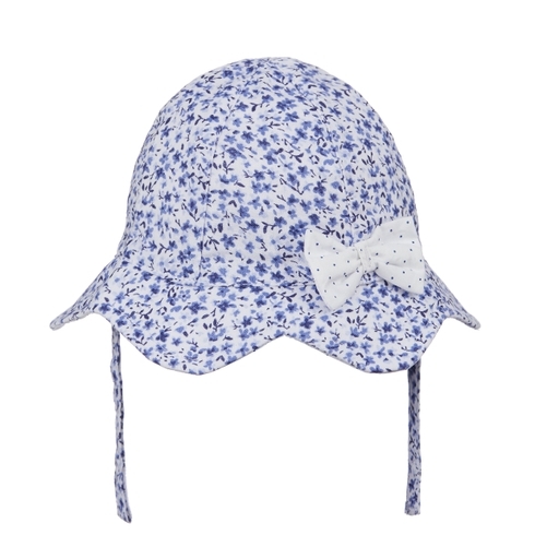 Girls Hat With Bow Floral Print - Blue