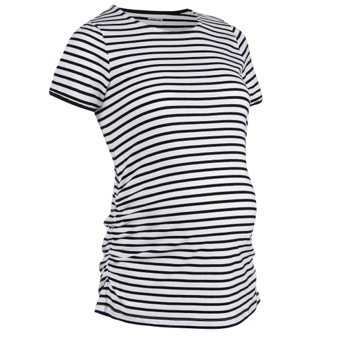 Women Half Sleeves Maternity Top Stripes - White