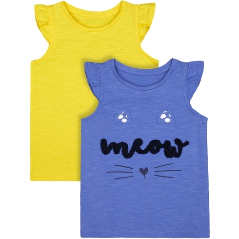 Girls Half Sleeves T-Shirt Cat Ear Patch Detail - Pack Of 2 - Yellow Blue