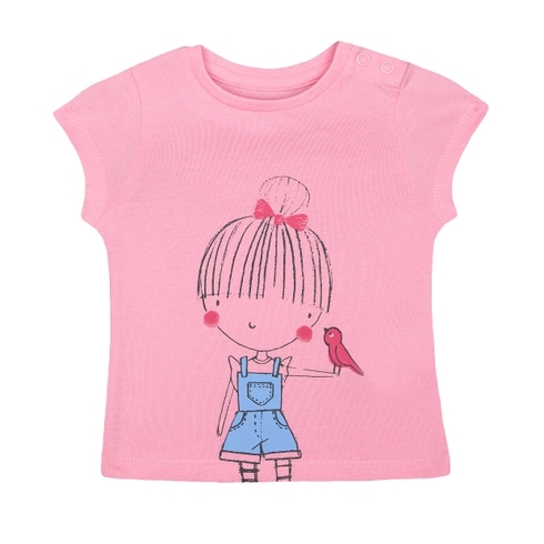 Girls Half Sleeves T-Shirt Girl Print - Pink