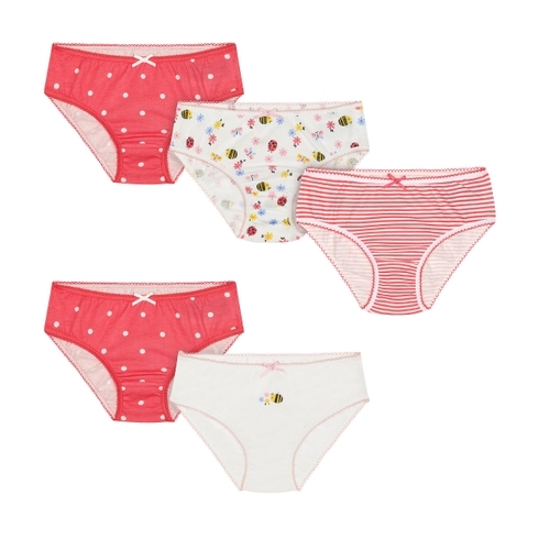 Girls Stripe And Spot Print Briefs - Pack Of 5 - Multicolor