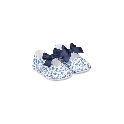 Girls Cute Floral Pram Shoes - Blue