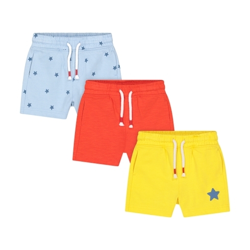 Boys Shorts Star Print - Pack Of 3 - Red Yellow Blue