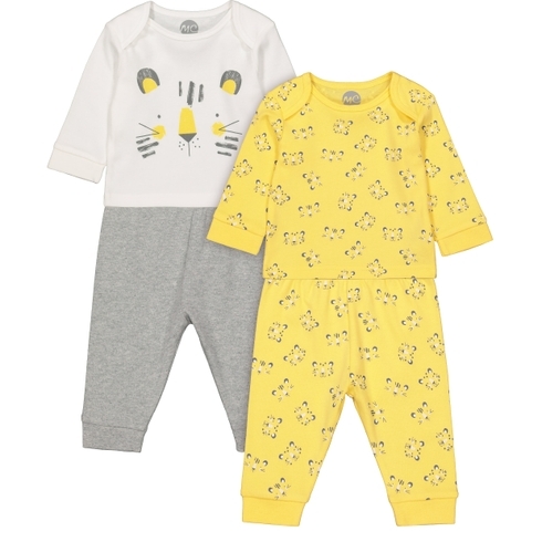 Boys Full Sleeves Pyjamas Tiger Print - Pack Of 2 - Yellow White