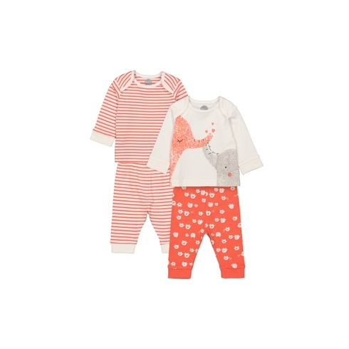 Unisex Full Sleeves Pyjamas Stripes And Elephant Print - Pack Of 2 - Orange White