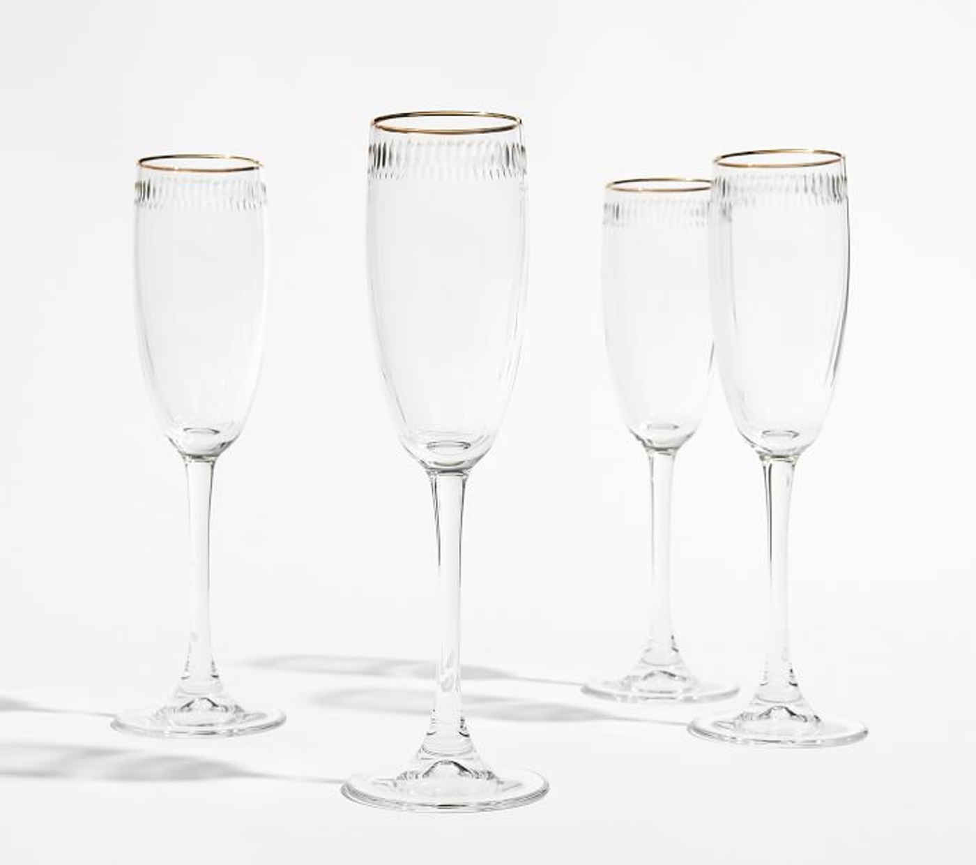 Etched Gold Rim Champagne Flutes, Set of 4