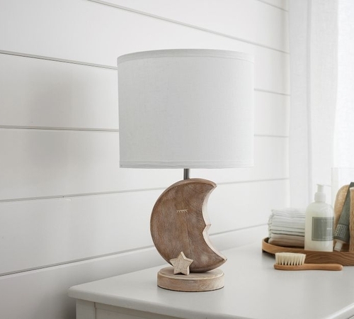 Carved Wood Moon Table Lamp