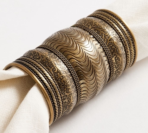 Etched Bangle Gold Napkin Rings, Set of 4