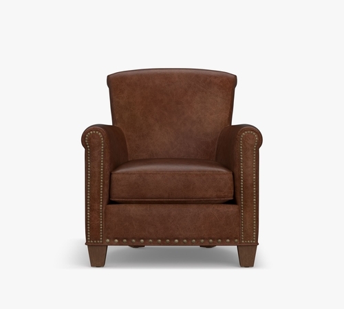 Irving Roll Arm Leather Armchair with Nailheads