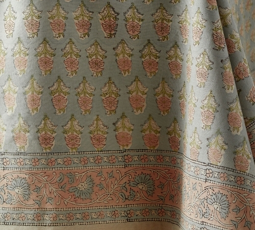 Jade Floral Block Print Tablecloth