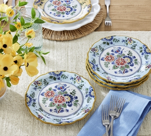 Charleston Floral Handcrafted Stoneware Salad Plates - Set of 4