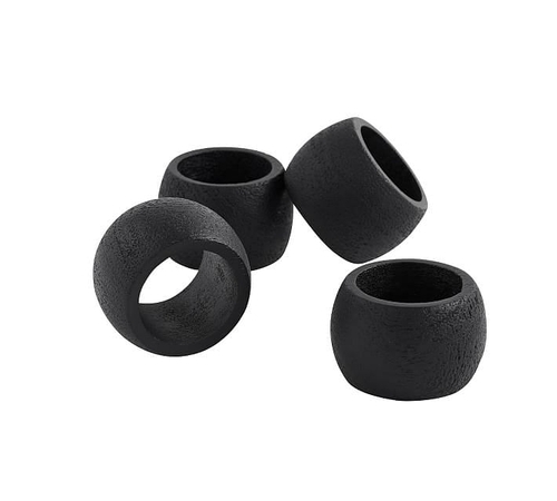 Chateau Wood Napkin Rings, Black- Set of 4
