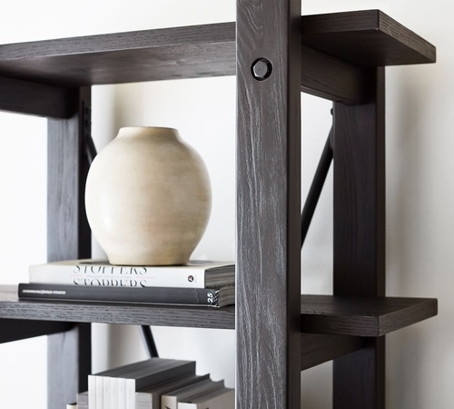 Benchwright 34" x 72.5" Narrow Etagere Bookcase, Blackened Oak