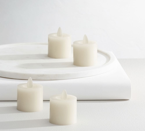 Premium Flickering Flameless Wax Votive Candles, Ivory - Set of 4
