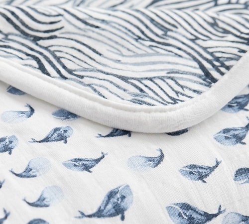 Oversized Muslin Whale Baby Blanket, 47x47 inches