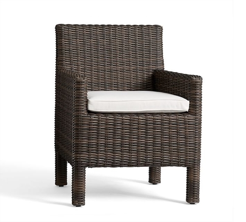 Torrey All-Weather Wicker Square Arm Dining Chair with Cushion