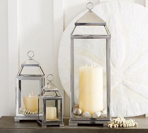 Malta Glass & Metal Lantern-Silver Finish
