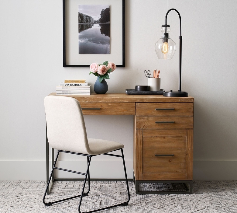 Buy Malcolm Single Ped Desk with Drawers, Glazed Pine Online at ...
