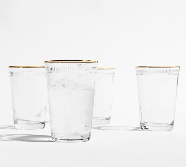 Etched Gold Rim Glass Tumblers, Set of 4